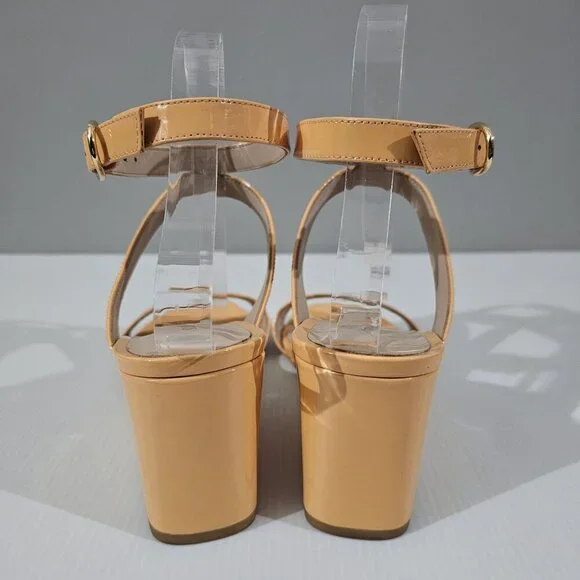 Stuart Weitzman Ave Strap 75 Wedge Sandal Womens 8 Mango Orange Leather NEW - Picture 8 of 12